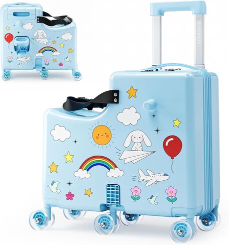 Ride-On Suitcase for Kids Carry On Luggage, Hard Shell Kids Travel Suitcase with 6 Spinner Wheels, TSA Lock, Safety Belt, Foldable Pedal & Cup Holder, Kids Riding Luggage, Green in Saudi Arabia