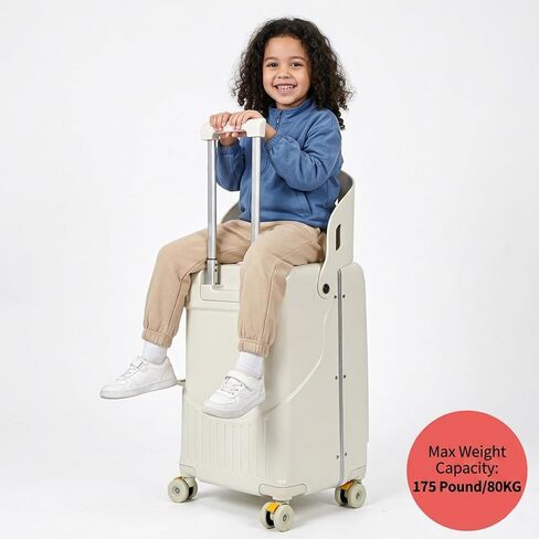 20 Inch Kids Suitcase with Seat, Ride On Carry On Luggage for Children, Front-Opening Hardshell Travel Trolley with Multi-Level Handle & TSA Lock, Gift Cushion Included(Pink) in Kuwait