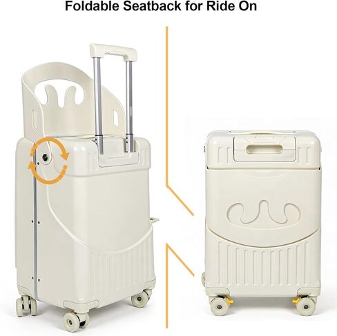 20 Inch Kids Suitcase with Seat, Ride On Carry On Luggage for Children, Front-Opening Hardshell Travel Trolley with Multi-Level Handle & TSA Lock, Gift Cushion Included(Pink) in Kuwait