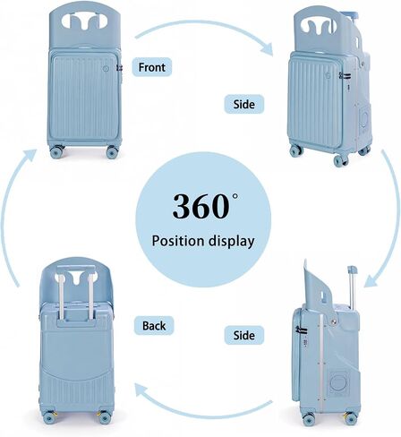 20 Inch Kids Suitcase with Seat, Ride On Carry On Luggage for Children, Front-Opening Hardshell Travel Trolley with Multi-Level Handle & TSA Lock, Gift Cushion Included(Pink) in Kuwait