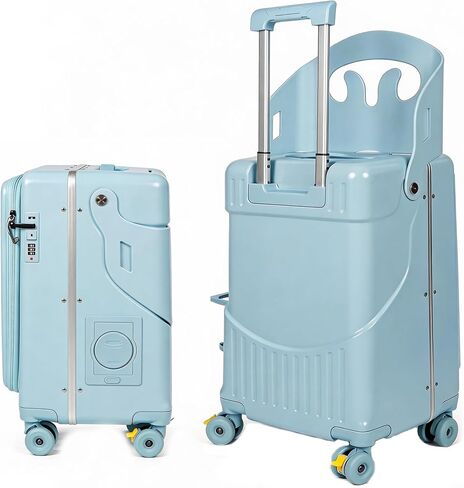 20 Inch Kids Suitcase with Seat, Ride On Carry On Luggage for Children, Front-Opening Hardshell Travel Trolley with Multi-Level Handle & TSA Lock, Gift Cushion Included(Pink) in Kuwait