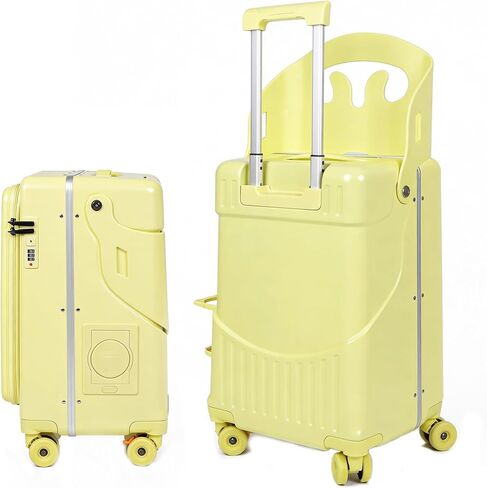 20 Inch Kids Suitcase with Seat, Ride On Carry On Luggage for Children, Front-Opening Hardshell Travel Trolley with Multi-Level Handle & TSA Lock, Gift Cushion Included(Pink) in Kuwait