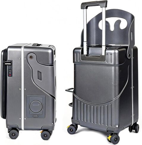 20 Inch Kids Suitcase with Seat, Ride On Carry On Luggage for Children, Front-Opening Hardshell Travel Trolley with Multi-Level Handle & TSA Lock, Gift Cushion Included(Pink) in Kuwait