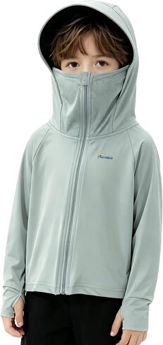 Kids Zip-Up Hoodie Toddler Boys Girls UPF50+ Sunblock Long-Sleeve Thin Crop-Top Cool Quick-Dry with Face Cover 3-11T in Kuwait