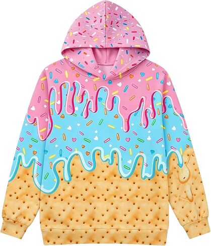Move Dance Boys Hoodies Ice Cream Baseball Pullover Graphic Sweatshirts Hooded With Big Pockets in Saudi Arabia