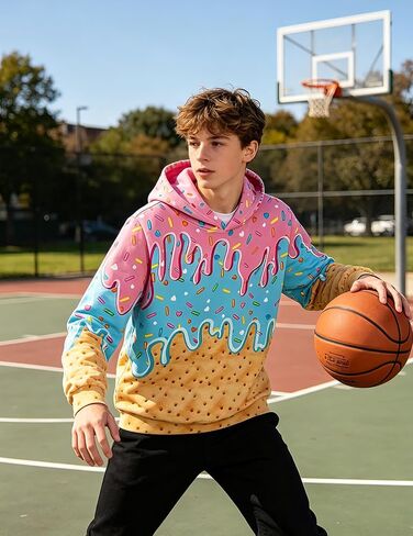 Move Dance Boys Hoodies Ice Cream Baseball Pullover Graphic Sweatshirts Hooded With Big Pockets in Saudi Arabia