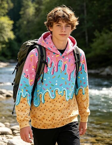 Move Dance Boys Hoodies Ice Cream Baseball Pullover Graphic Sweatshirts Hooded With Big Pockets in Saudi Arabia