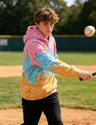Move Dance Boys Hoodies Ice Cream Baseball Pullover Graphic Sweatshirts Hooded With Big Pockets in Saudi Arabia