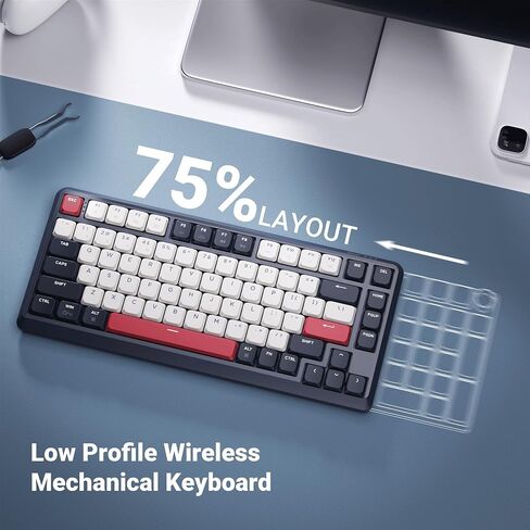 JamesDonkey J1 Low-Profile Wireless Mechanical Keyboard - QMK/VIA RGB Backlit, Hot-Swappable Banana Switch, 2.4 GHz Bluetooth, PBT Keycaps, 75% Layout Mac/Win/Linux for Office/Gaming - Dark Blue in Kuwait