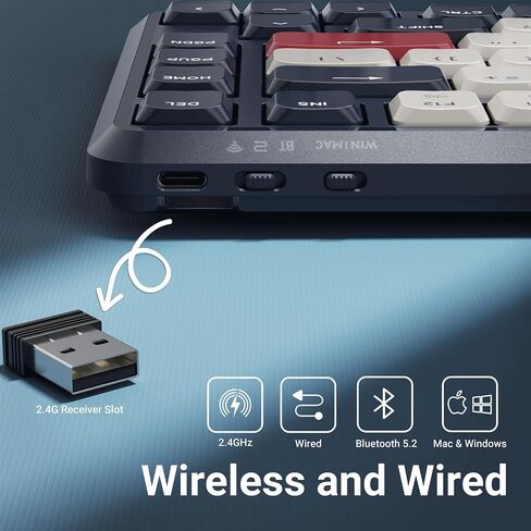 JamesDonkey J1 Low-Profile Wireless Mechanical Keyboard - QMK/VIA RGB Backlit, Hot-Swappable Banana Switch, 2.4 GHz Bluetooth, PBT Keycaps, 75% Layout Mac/Win/Linux for Office/Gaming - Dark Blue in Kuwait
