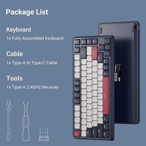 JamesDonkey J1 Low-Profile Wireless Mechanical Keyboard - QMK/VIA RGB Backlit, Hot-Swappable Banana Switch, 2.4 GHz Bluetooth, PBT Keycaps, 75% Layout Mac/Win/Linux for Office/Gaming - Dark Blue in Kuwait
