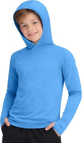 Boys Hooded Sun Shirt, Youth Long Sleeve UPF 50+ UV Protection, Kids Quick Dry Hoodie for Fishing Hiking Water Beach in Kuwait