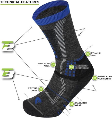 Lorpen T3 Unisex Nordic Ski Light Eco Crew Sock, Great for Winter Sports, Eco-Friendly & Sustainable, Cushioned, Charcoal/Blue, Size Medium in Kuwait