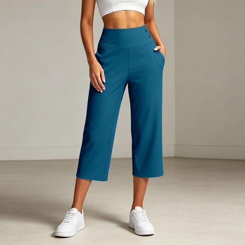 Capris for Women with Pockets Plus Size High Waisted Dressy Capri Pants Straight Leg Casual Work Travel Cropped Pants in Saudi Arabia