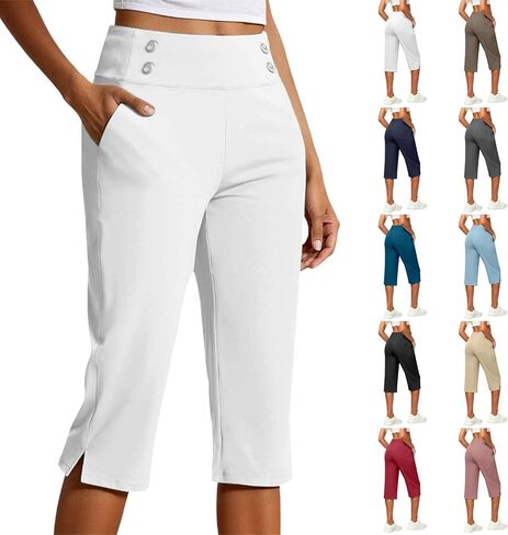 Capris for Women with Pockets Plus Size High Waisted Dressy Capri Pants Straight Leg Casual Work Travel Cropped Pants in Saudi Arabia