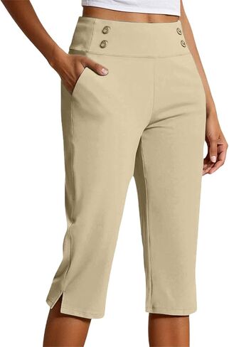 Capris for Women with Pockets Plus Size High Waisted Dressy Capri Pants Straight Leg Casual Work Travel Cropped Pants in Saudi Arabia