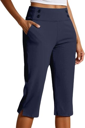 Capris for Women with Pockets Plus Size High Waisted Dressy Capri Pants Straight Leg Casual Work Travel Cropped Pants in Saudi Arabia