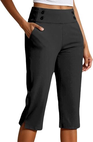 Capris for Women with Pockets Plus Size High Waisted Dressy Capri Pants Straight Leg Casual Work Travel Cropped Pants in Saudi Arabia