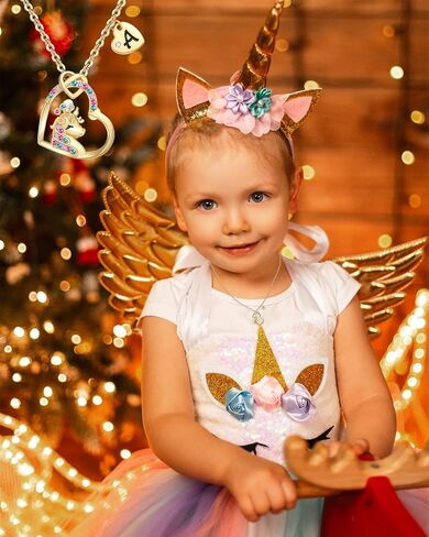 Chunyee Unicorn Gifts for Girls, Colorful CZ Heart Unicorn Necklaces Initial Necklace Birthday Christmas Gift for Girls Teens in Saudi Arabia