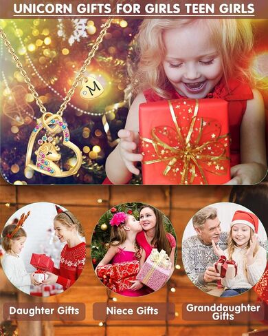 Chunyee Unicorn Gifts for Girls, Colorful CZ Heart Unicorn Necklaces Initial Necklace Birthday Christmas Gift for Girls Teens in Saudi Arabia