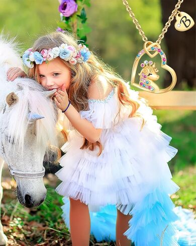 Chunyee Unicorn Gifts for Girls, Colorful CZ Heart Unicorn Necklaces Initial Necklace Birthday Christmas Gift for Girls Teens in Saudi Arabia