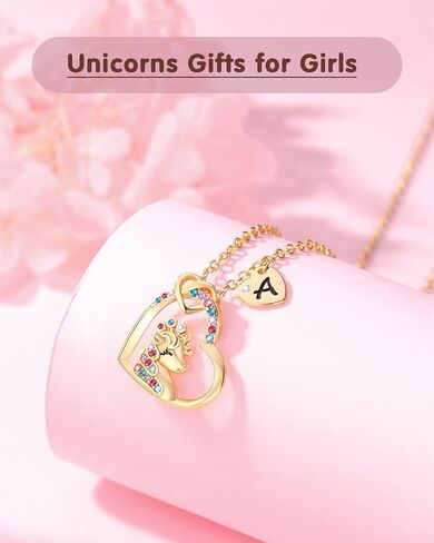 Chunyee Unicorn Gifts for Girls, Colorful CZ Heart Unicorn Necklaces Initial Necklace Birthday Christmas Gift for Girls Teens in Saudi Arabia