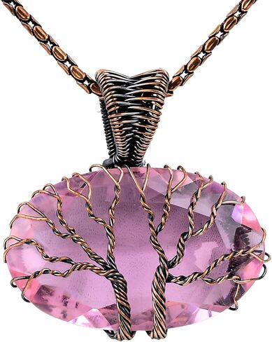 Gemstone Pendant Copper Wire Wrapped Jewelry Necklace - 20" Chain CP-M (Kunzite) in Saudi Arabia
