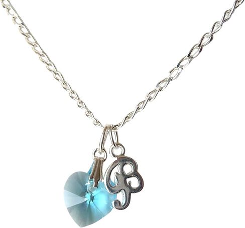 Personalized Birthstone Initial Necklace, Choice of Length Charm and Birth Month, Sterling Silver Initial Necklace, Birthstone Heart Necklace for Girls and Women, Birthday Christmas Gift for Girls in Kuwait