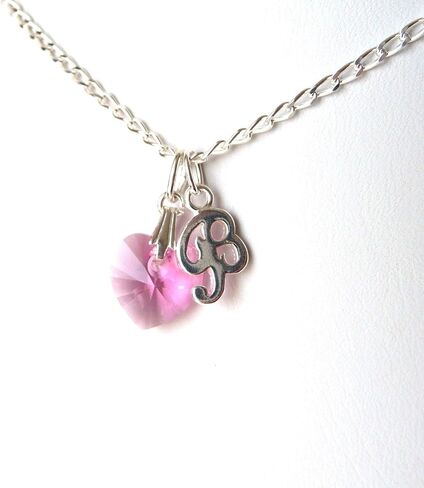 Personalized Birthstone Initial Necklace, Choice of Length Charm and Birth Month, Sterling Silver Initial Necklace, Birthstone Heart Necklace for Girls and Women, Birthday Christmas Gift for Girls in Kuwait