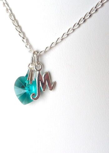 Personalized Birthstone Initial Necklace, Choice of Length Charm and Birth Month, Sterling Silver Initial Necklace, Birthstone Heart Necklace for Girls and Women, Birthday Christmas Gift for Girls in Kuwait