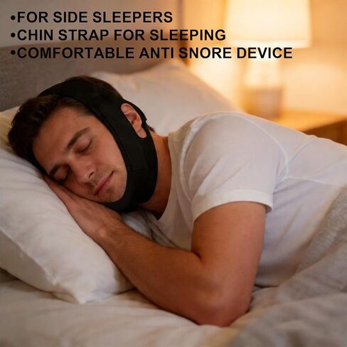 Anti Snoring Chin Strap for Sleeping – Adjustable, Breathable & Comfortable Snore Stopper Device for Men & Women – Effective Mouth Tape Alternative for Better Sleep & Apnea Relief (Black) in Saudi Arabia