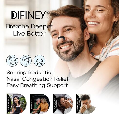 Difiney Reusable Nasal Strips for Breathing: Snoring Support, Max Strength Internal Nasal Opener, No Sticky Pads, Nose Strips Alternative, Bend-to-Fit Steel Bridge Nasal Dilators for Sleep in Kuwait