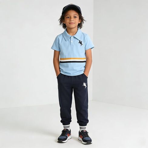 Azmxynol Boys Clothes 2 Piece Polo Short Sleeve T-Shirt + Pants, Boys Spring Summer Outfit, Size 4-8 Years in Kuwait