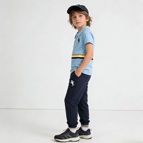Azmxynol Boys Clothes 2 Piece Polo Short Sleeve T-Shirt + Pants, Boys Spring Summer Outfit, Size 4-8 Years in Kuwait
