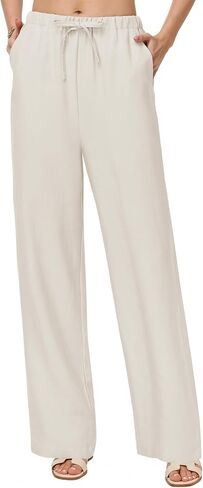 Tall Women’s Wide Leg Pants, 32" 34" 36" Inseam, Soft Lightweight Linen Blend Casual Pants, Pull On with Pockets in Saudi Arabia