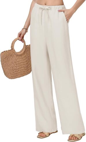 Tall Women’s Wide Leg Pants, 32" 34" 36" Inseam, Soft Lightweight Linen Blend Casual Pants, Pull On with Pockets in Saudi Arabia