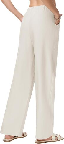 Tall Women’s Wide Leg Pants, 32" 34" 36" Inseam, Soft Lightweight Linen Blend Casual Pants, Pull On with Pockets in Saudi Arabia