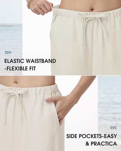 Tall Women’s Wide Leg Pants, 32" 34" 36" Inseam, Soft Lightweight Linen Blend Casual Pants, Pull On with Pockets in Saudi Arabia