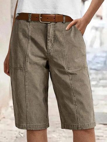 Flamingals Women’s High Waist Bermuda Shorts Fashion Trendy Stitch Detail Casual Cargo Shorts in Kuwait