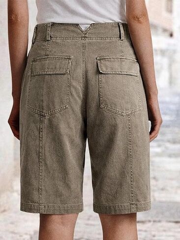 Flamingals Women’s High Waist Bermuda Shorts Fashion Trendy Stitch Detail Casual Cargo Shorts in Kuwait
