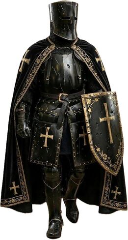 Medieval Black Templar Knight Full Armor Suit | Handcrafted Steel Plate for LARP, Cosplay & Collectors Royal Crusader Knight Full Armor Set | Wearable 18-Gauge Steel Body Armour with Cape & Shield in Kuwait