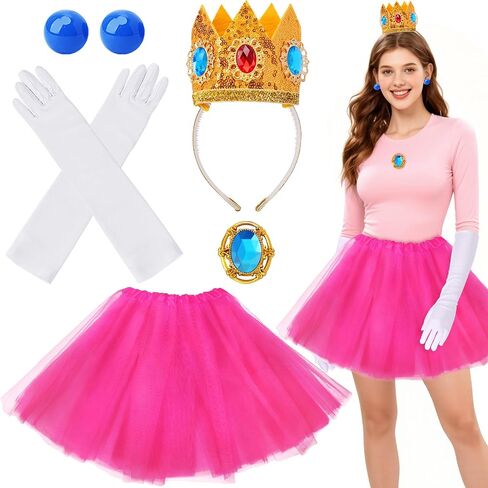 5 Pcs Princess Costume and Accessories Set for Women, Crown/Brooch/Earring/Tutu Skirt Halloween Dress Up in Saudi Arabia
