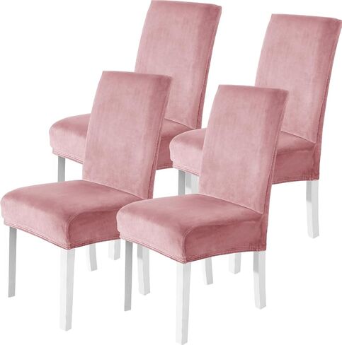 Velvet Dining Room Chair Covers Set of 6, Stretch Chair Covers for Dining Chairs, Parsons Chair Slipcover Washable, Soft Thick Velvet Fabric for Home, Kitchen, Banquet (Beige) in Saudi Arabia