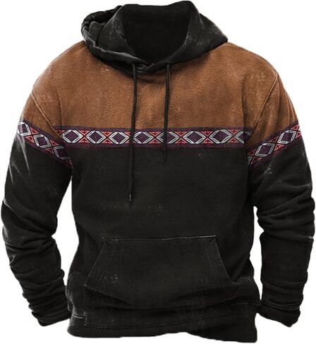 Mens Hoodie Casual Aztec Ethnic Drawstring Hooded Sweatshirts Long Sleeve Graphic Shirt Lightweight Pullover 2024 in Saudi Arabia