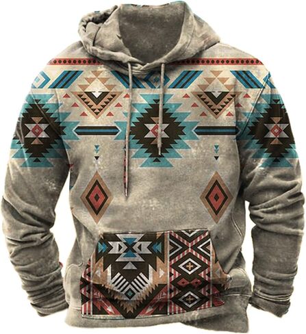 Mens Hoodie Casual Aztec Ethnic Drawstring Hooded Sweatshirts Long Sleeve Graphic Shirt Lightweight Pullover 2024 in Saudi Arabia