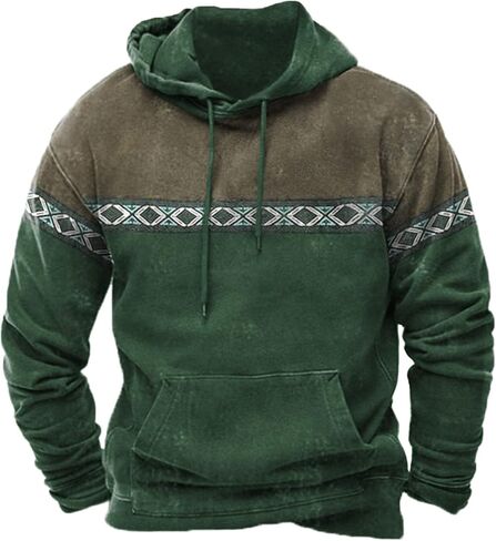 Mens Hoodie Casual Aztec Ethnic Drawstring Hooded Sweatshirts Long Sleeve Graphic Shirt Lightweight Pullover 2024 in Saudi Arabia