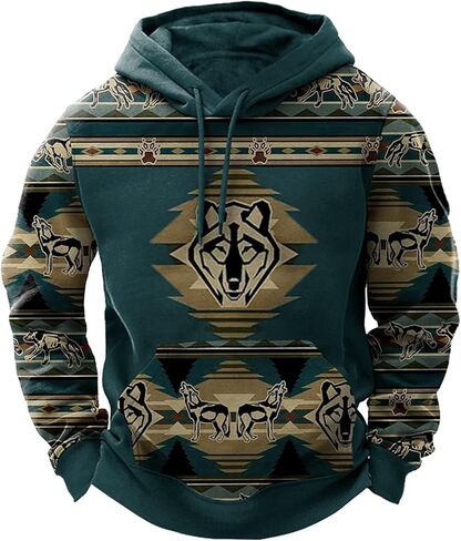 Mens Hoodie Casual Aztec Ethnic Drawstring Hooded Sweatshirts Long Sleeve Graphic Shirt Lightweight Pullover 2024 in Saudi Arabia