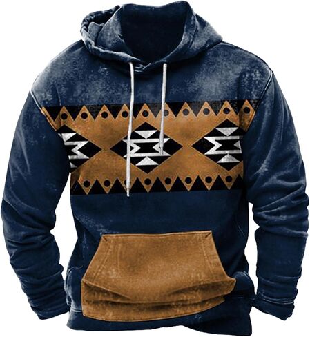 Mens Hoodie Casual Aztec Ethnic Drawstring Hooded Sweatshirts Long Sleeve Graphic Shirt Lightweight Pullover 2024 in Saudi Arabia