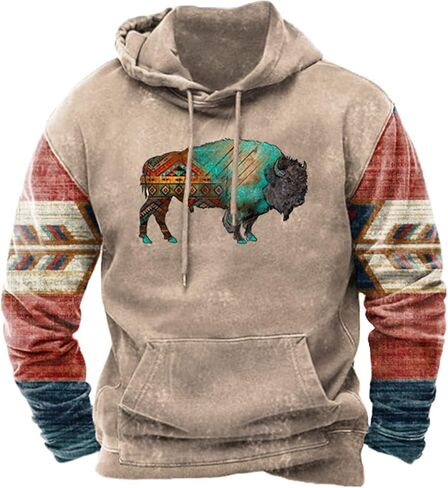 Mens Hoodie Casual Aztec Ethnic Drawstring Hooded Sweatshirts Long Sleeve Graphic Shirt Lightweight Pullover 2024 in Saudi Arabia