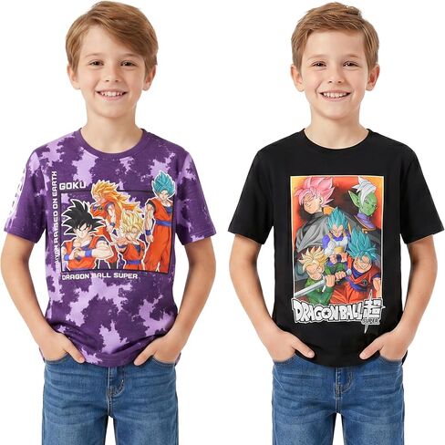 Get Trend One Piece | Dragon Ball Super Boys Short Sleeve T Shirts, Summer Crewneck Tops, Casual Anime Graphic Tees, 2-Pack in Kuwait